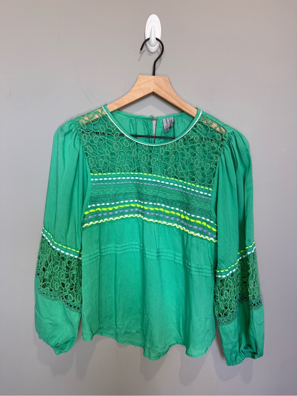 Blink London Green Lace Crochet Boho Peasant‎ Blouse Small